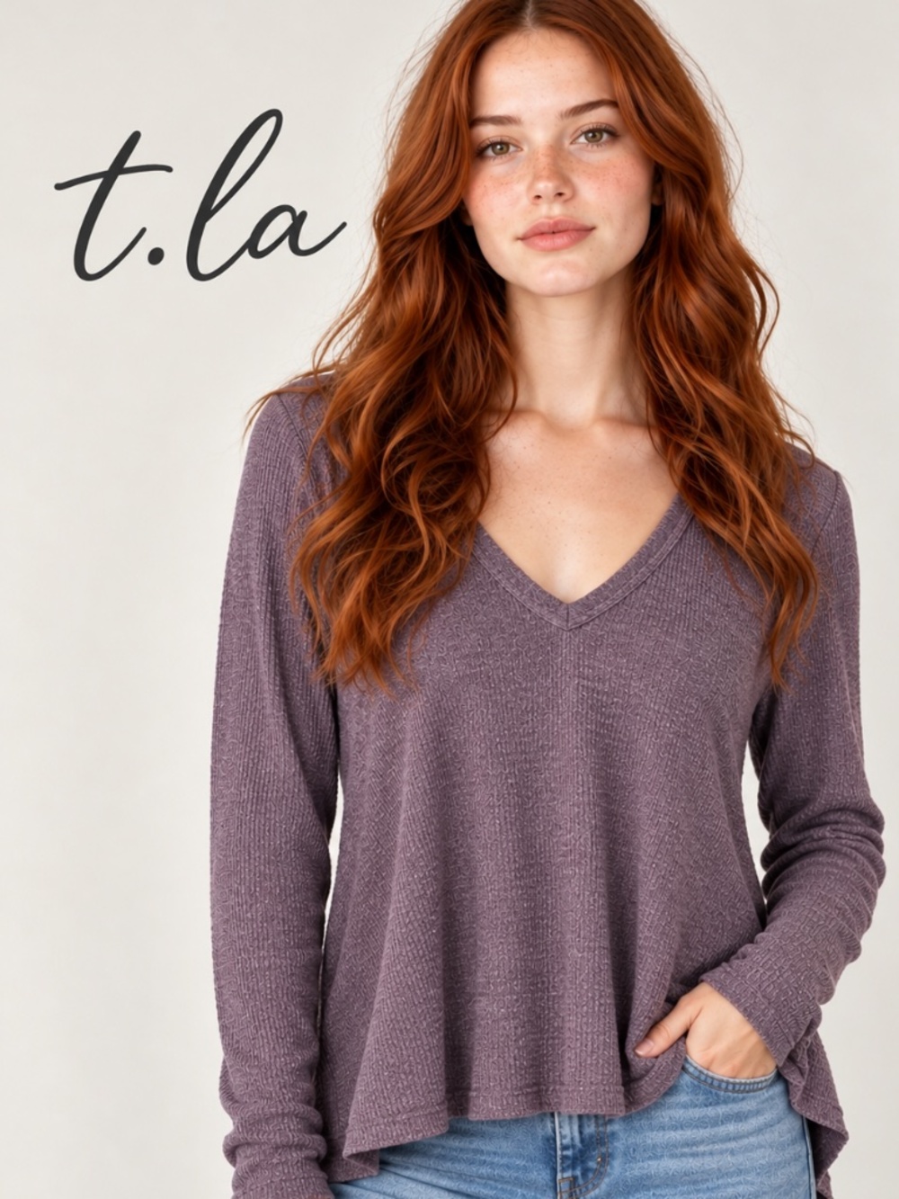 Anthropologie t.la Vicky Thermal Waffle Tunic Top in purple